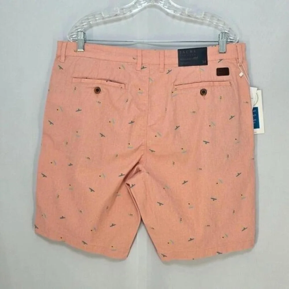 Jachs New York Bleecker Shorts Mens 34 Peach Surfer Pattern Chino‎ Stretch Twill